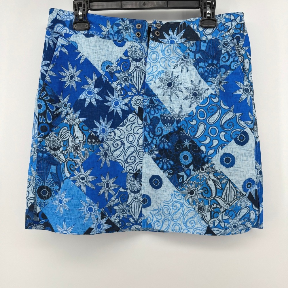 RipSkirt Hawaii Skirt Women Medium Blue Patchwork Floral Length 2 Pockets